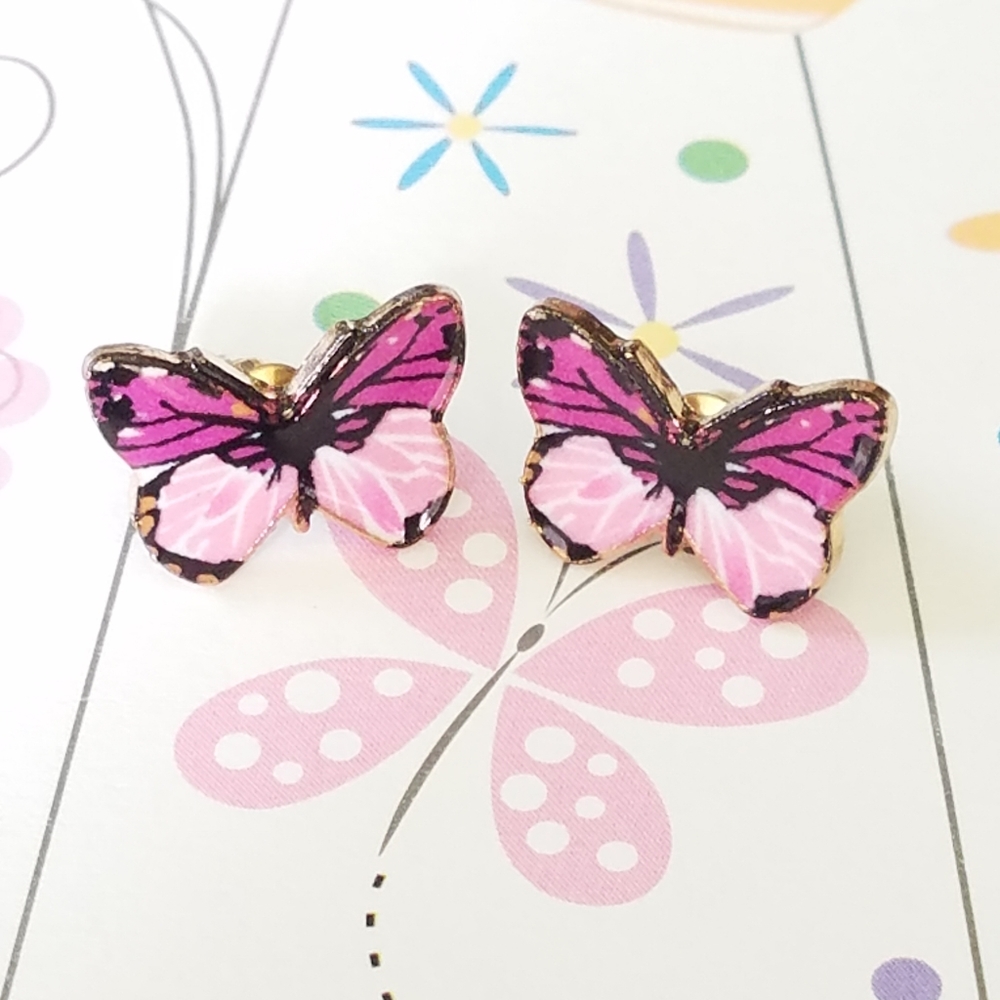 Pink butterfly earrings new